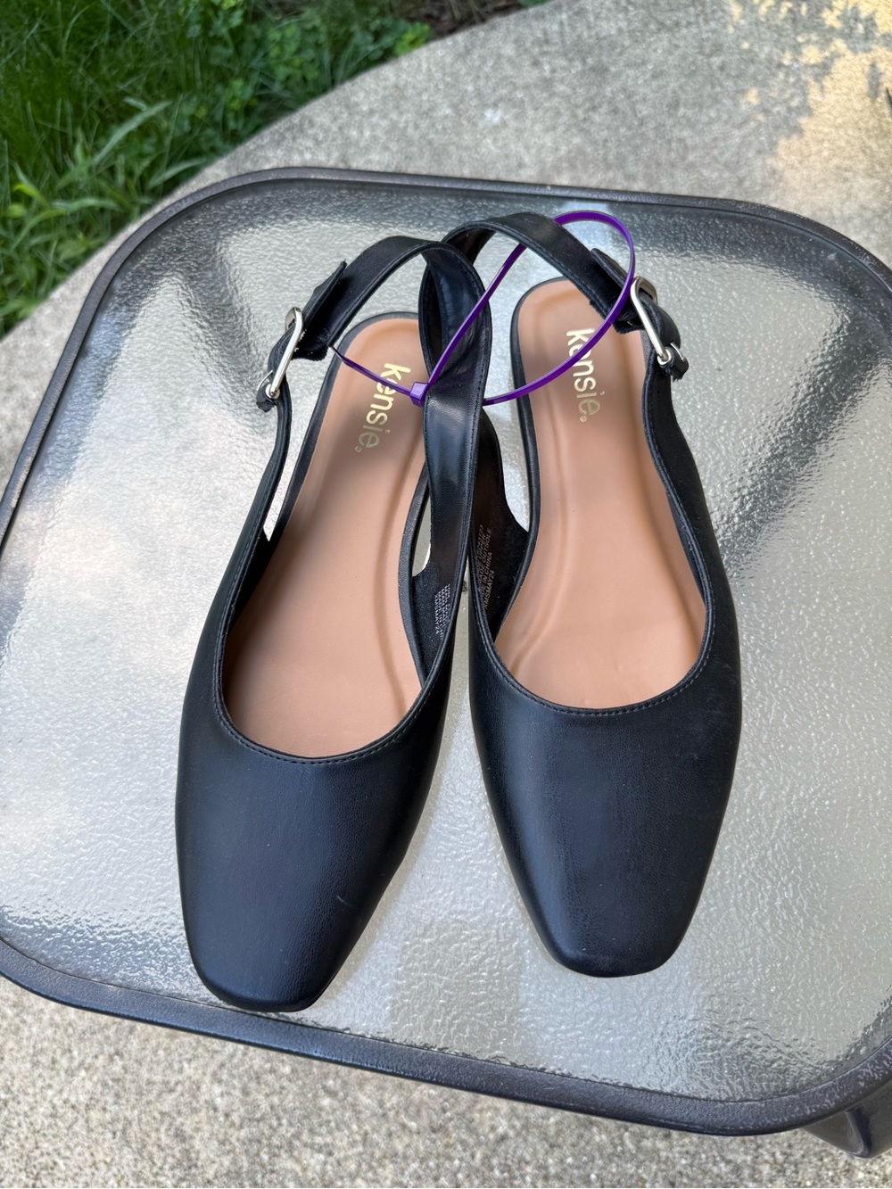 Kensie Black Slingback Square-Toe Flats